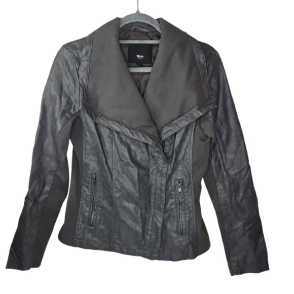 Women’s Mossimo Faux Leather Moto Jacket W/ Ribbed Insets, Small Elegant Jacket - Picture 1 of 16